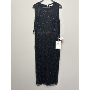 New Mac Duggal Black Embellished Sleeveless Midi Dress 93758 Size 8